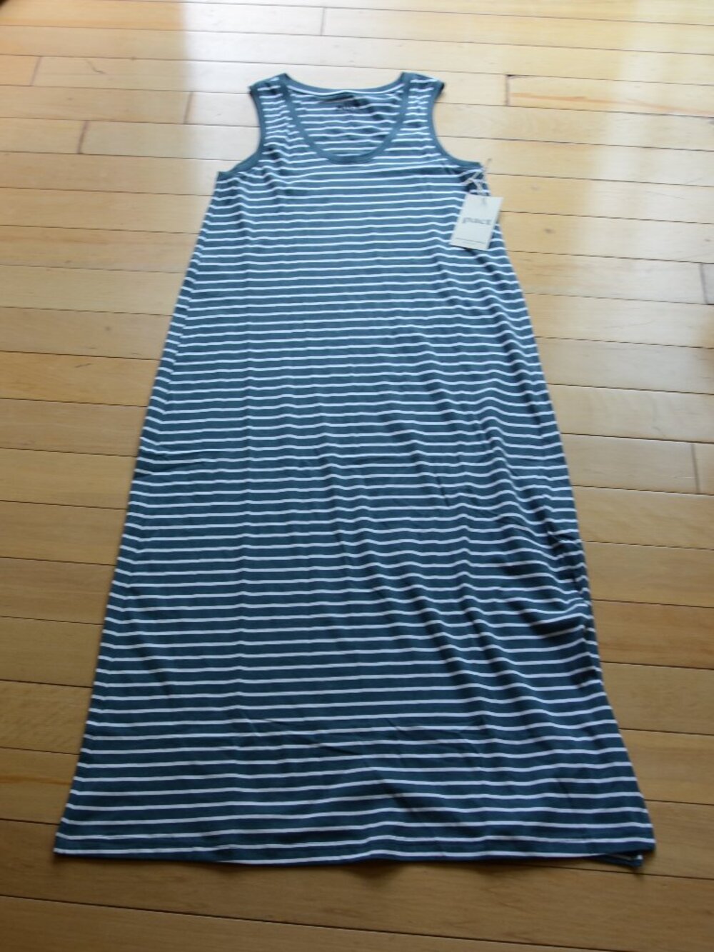 Pact Women's Costa Mesa Stripe Deep Aqua Tank Midi Dress Size XS New Defect
